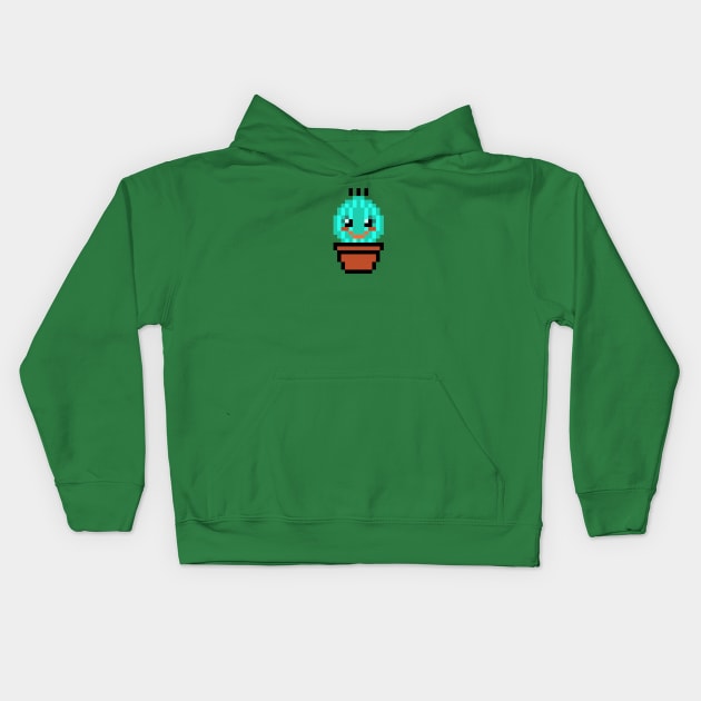 Happy Pixel Art Cactus Kids Hoodie by Contentarama